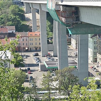 Nusle Bridge abseil on wheelchair 2017